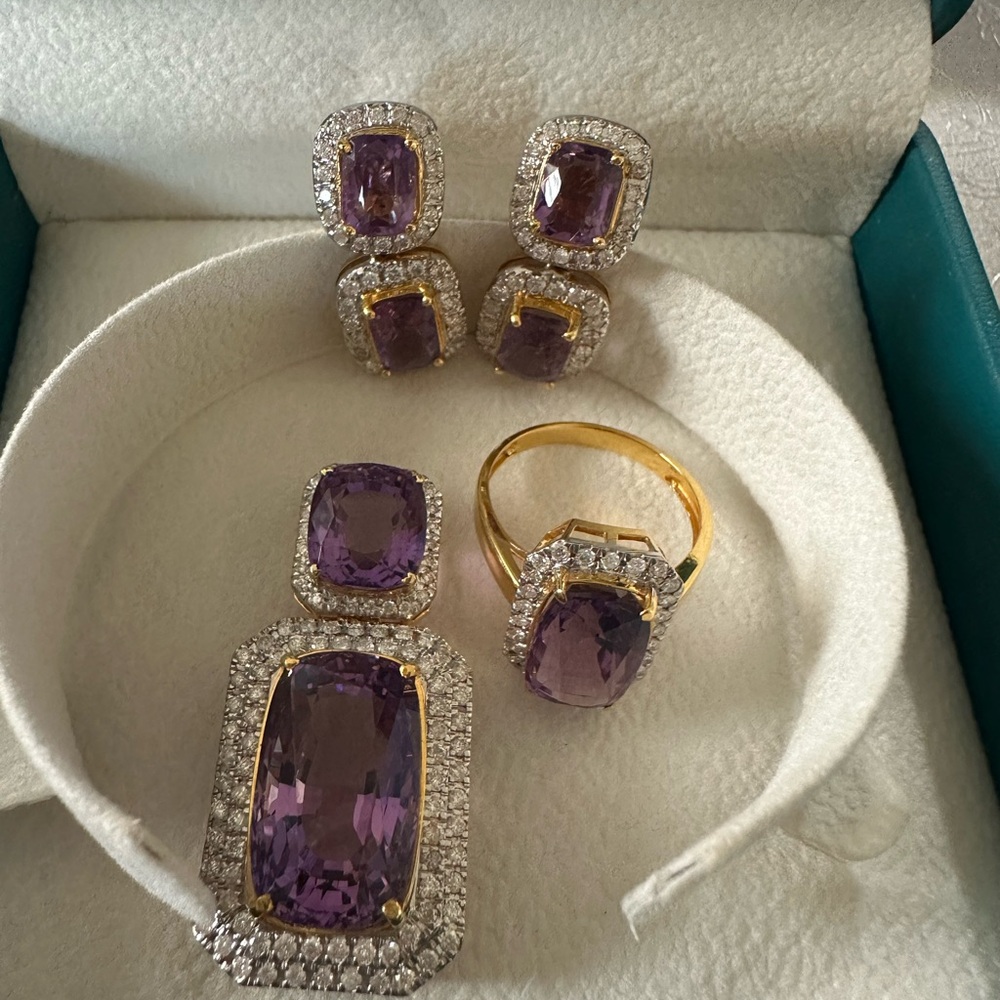 Amethyst gold and diamonds set - Picture 12 of 15
